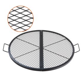 X-Marks Fire Pit Grill Grate, Foldable Round Cooking Grate, Heavy Duty Steel Campfire BBQ Grill Grid with Handle and Support X Wire