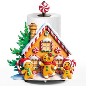 Christmas Paper Towel Holder, 3D Gingerbread House Design, Large Metal Towel Stand For Kitchen, Bathroom Countertop & Holiday Decor (Option: MULTI)