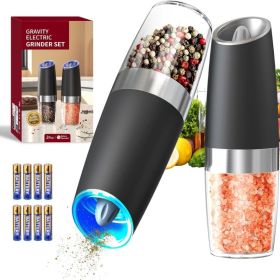 Electric Salt & Pepper Grinder With LED Light, Adjustable Coarseness, Battery Operated, Black (Option: Black Set)