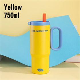 26oz Insulated Tumbler With Handle & Straw, Stainless Steel Cold Cup Keeps Drinks Cold12H Large Capacity Travel Mug, Double Wall Vacuum Insulated (Option: YELLOW)